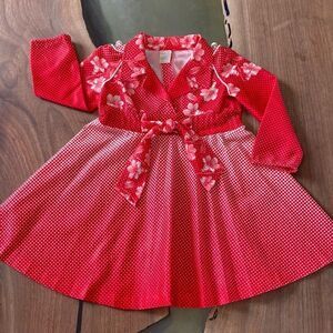 VINTAGE Floral Tie Waist Made In France Long Sleeve Dress